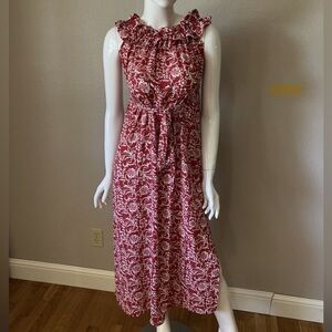 Loft Women’s Dress Red and White Floral Ruffled Long Maxi Dress Career Size M.
